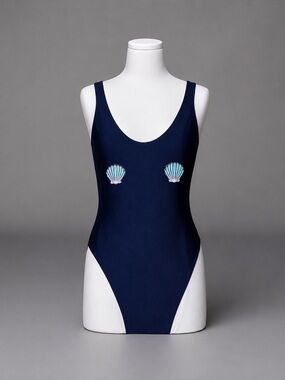 Private Party Blue M/L Sea Shell One Piece Swimsuit